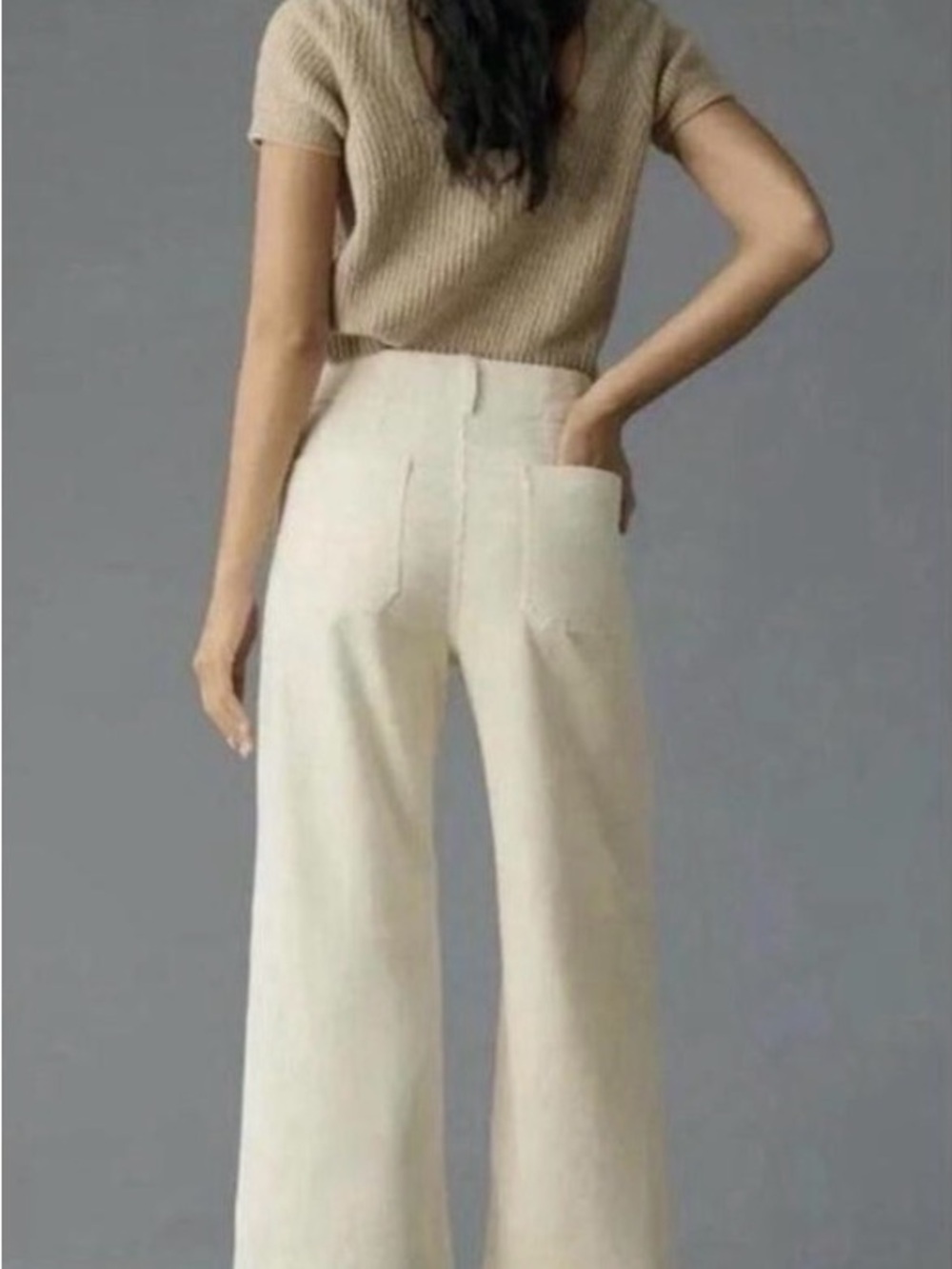 Anthropologie Maeve Colette Corduroy Wide-Leg Cropped Ivory Size 29 - Picture 2 of 7